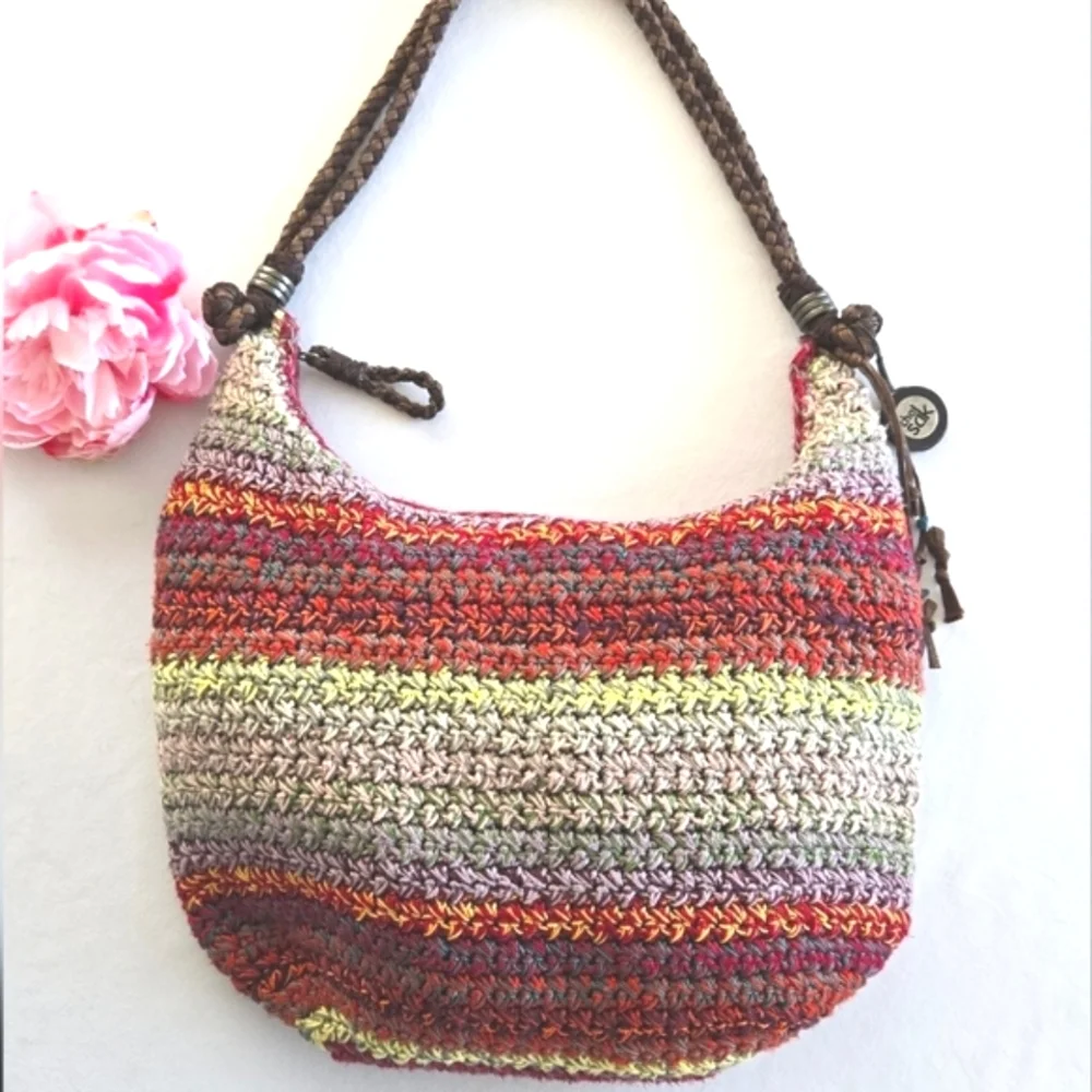 The Sak Sakroots Happy & Free Multi Colored Crocheted Hobo Shoulder Handbag